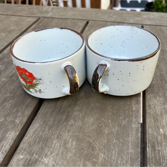 Vintage Japan Stoneware Floral Speckled Soup Bowl or Large Mug Set of Two - Picture 3 of 11